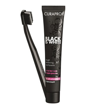 Curaprox Black is White, Zahnpasta und Bürste