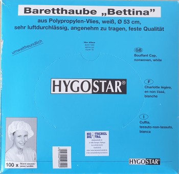 Baretthaube BETTINA, weiß, 100 Stück