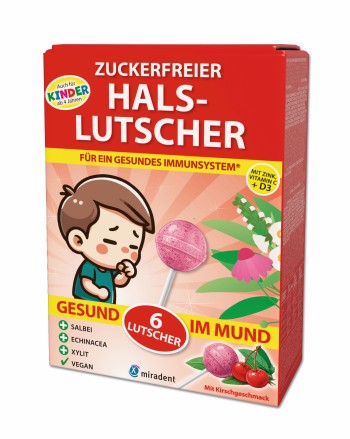 miradent Hals-Lutscher, Kirschgeschmack, Packung mit 6 Stück oder Display mit 36 Stück