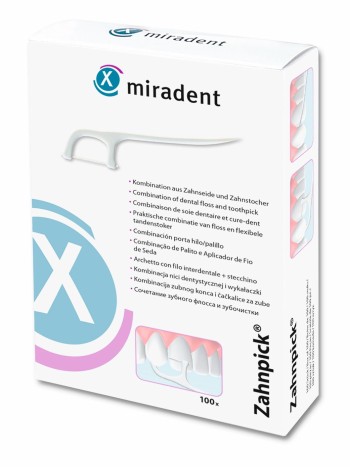 Miradent Zahnpicks, Kombination aus Zahnseide und Zahnstocher, 30 oder 100 Stück