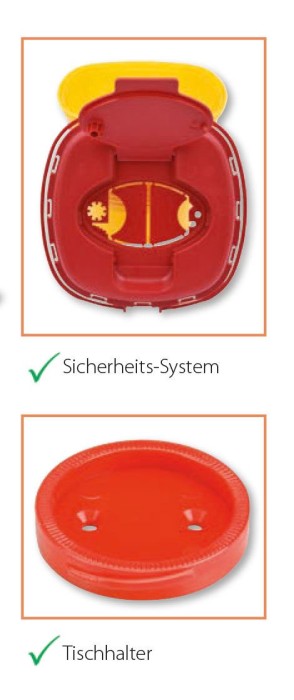 Safety Box, solo (einzeln) oder 5 Entsorgungsboxen mit 1 Tischhalter, 1 Pack