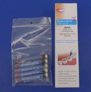 Biodent EC40 tooth varnish, 20 % Chlorhexidin-Zahnlack, 5 Karpulen je 1,6 ml, Anwendung nur über den Zahnarzt!