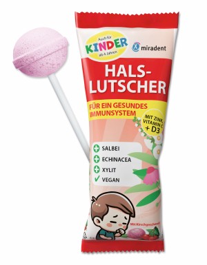 miradent Hals-Lutscher, Kirschgeschmack, Packung mit 6 Stück oder Display mit 36 Stück