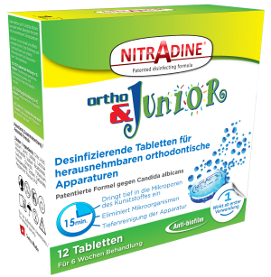 NitrAdine Junior Desinfektionstabletten für Zahnspangen, 1 Packung