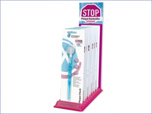 Plaque Check Set mit Mundspiegel in blau oder pink