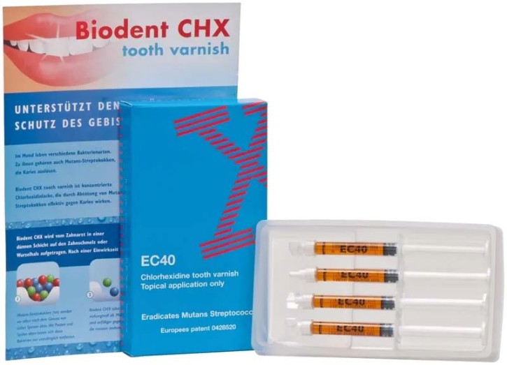 Biodent EC40 tooth varnish, 20 % Chlorhexidin-Zahnlack, 4 Spritzen je 1,2 ml, 1 Pack
