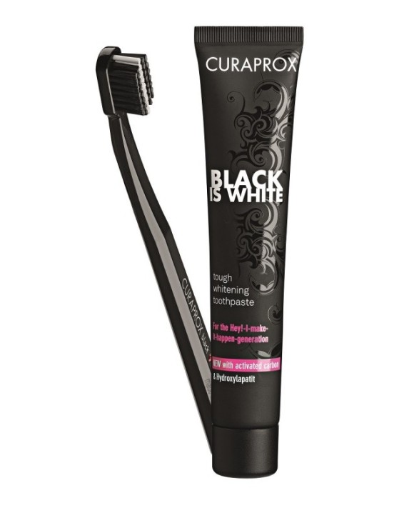 Curaprox Black is White, Zahnpasta und Bürste,