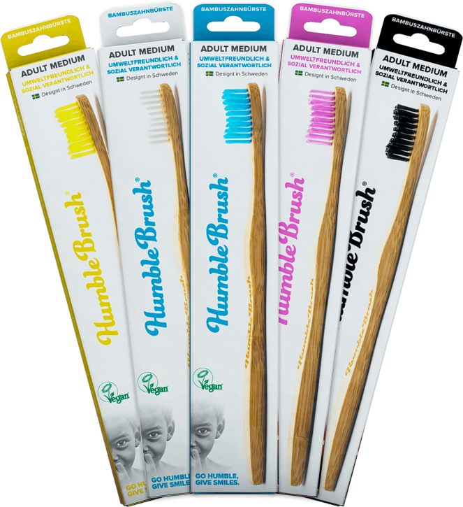 Humble Brush Adults, Bambuszahnbürste für Erwachsene, medium oder soft, verschiedene Farben, je 1 Stück