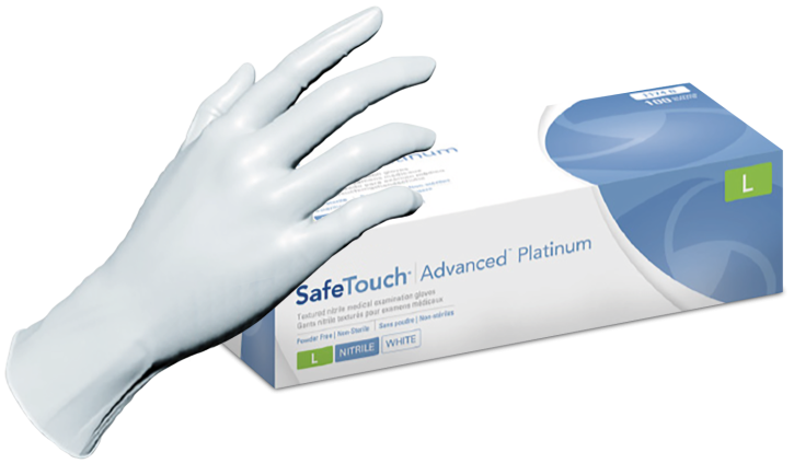 SafeTouch Advanced PLATINUM, Nitrilhandschuhe, puderfrei, weiß, Größe XS - XL, je 100 Stück