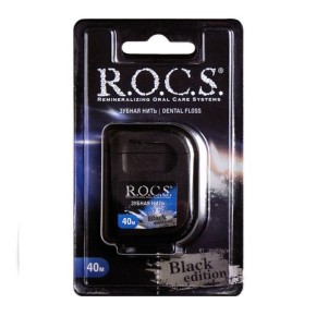 ROCS Dental Floss, Black Edition, schwarze Zahnseide im Spender, 40 m