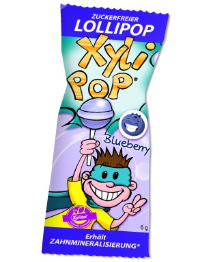 XyliPOP zuckerfreier Lollipop mit Süßungsmitteln, Blaubeergeschmack oder Erdbeergeschmack, verschiedene Packungen