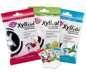 Xylitol Drops in 3 Geschmacksrichtungen, zuckerfreie Zahnpflegebonbons